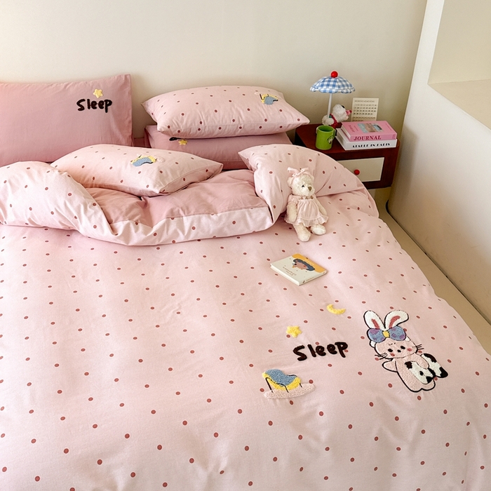 91家纺网 家纺一手货源 找家纺 锦觅 2025秋冬A类数码印花全棉纯棉磨毛绣花保暖四件套 贪睡兔兔