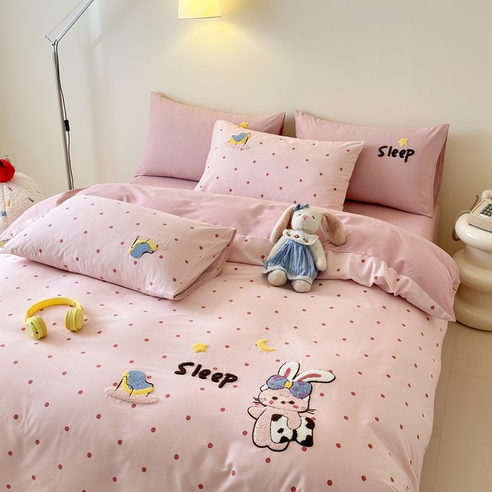 91家纺网 家纺一手货源 找家纺 锦觅 2025秋冬A类数码印花全棉纯棉磨毛绣花保暖四件套 贪睡兔兔