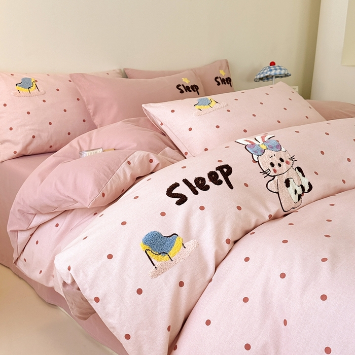 91家纺网 家纺一手货源 找家纺 锦觅 2025秋冬A类数码印花全棉纯棉磨毛绣花保暖四件套 贪睡兔兔