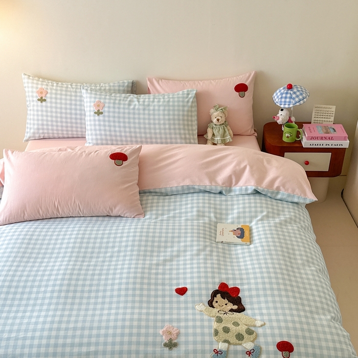 91家纺网 家纺一手货源 找家纺 锦觅 2025秋冬A类数码印花全棉纯棉磨毛绣花保暖四件套 可爱女孩