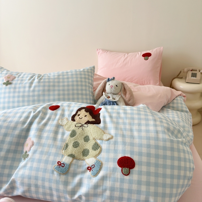 91家纺网 家纺一手货源 找家纺 锦觅 2025秋冬A类数码印花全棉纯棉磨毛绣花保暖四件套 可爱女孩