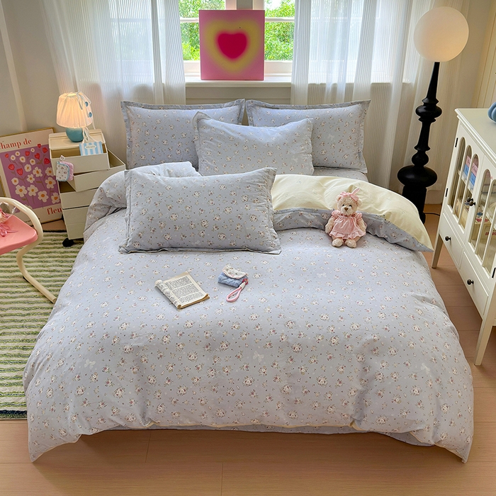 91家纺网 家纺一手货源 找家纺 拾物记 2025新款A类12868全棉纯棉单被套被套单件-提供买家秀和质检报告 浅夏雏菊-灰