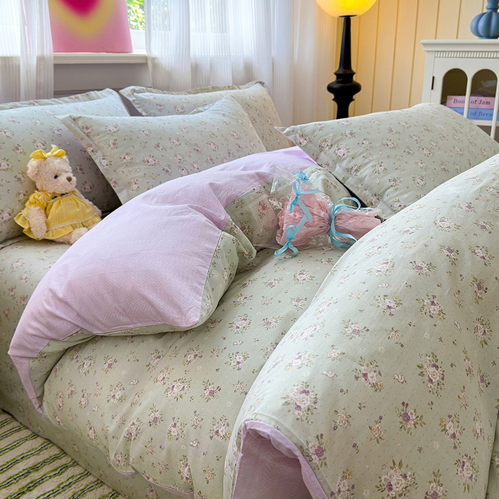 91家纺网 家纺一手货源 找家纺 拾物记 2025新款A类12868全棉纯棉单被套被套单件-提供买家秀和质检报告 浅夏雏菊-绿