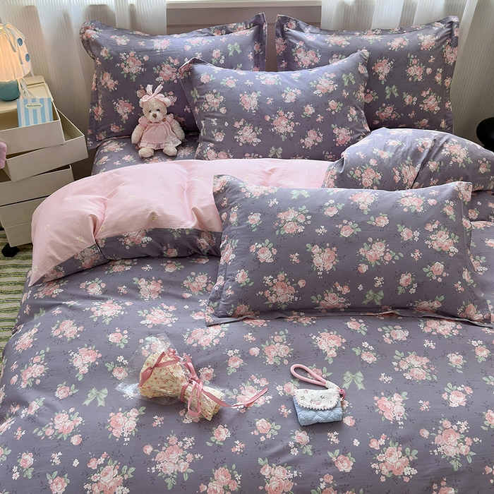 91家纺网 家纺一手货源 找家纺 拾物记 2025新款A类12868全棉纯棉单被套被套单件-提供买家秀和质检报告 幸福花儿-紫