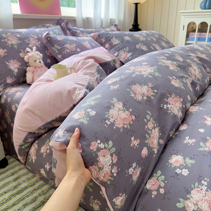 91家纺网 家纺一手货源 找家纺 拾物记 2025新款A类12868全棉纯棉单被套被套单件-提供买家秀和质检报告 幸福花儿-紫