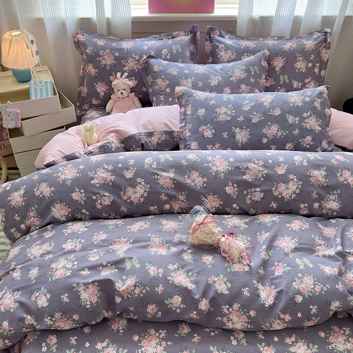 91家纺网 家纺一手货源 找家纺 拾物记 2025新款A类12868全棉纯棉单被套被套单件-提供买家秀和质检报告 幸福花儿-紫