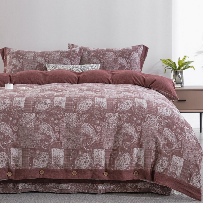 91家纺网 家纺一手货源 找家纺 鲁爱家纺供货 2025新款全棉色织提花四件套  兰亭序-豆沙