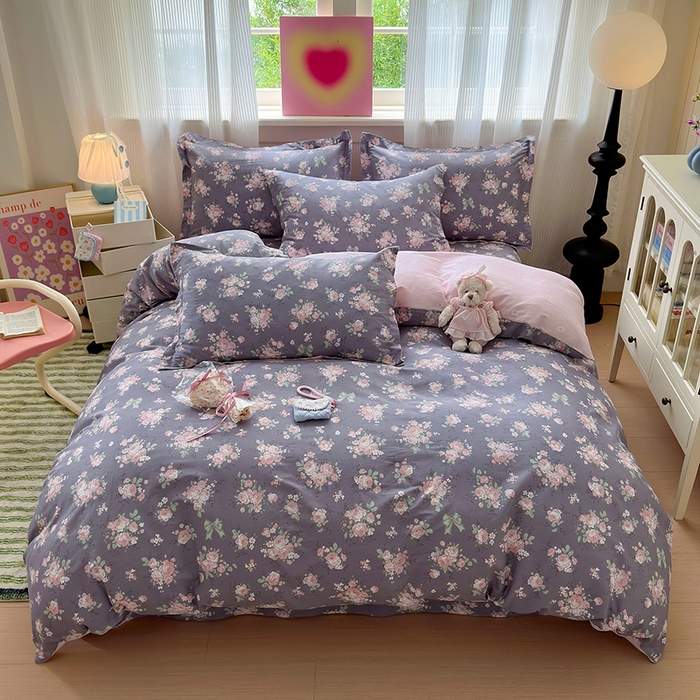 91家纺网 家纺一手货源 找家纺 拾物记 2025新款A类12868全棉纯棉单被套被套单件-提供买家秀和质检报告 幸福花儿-紫