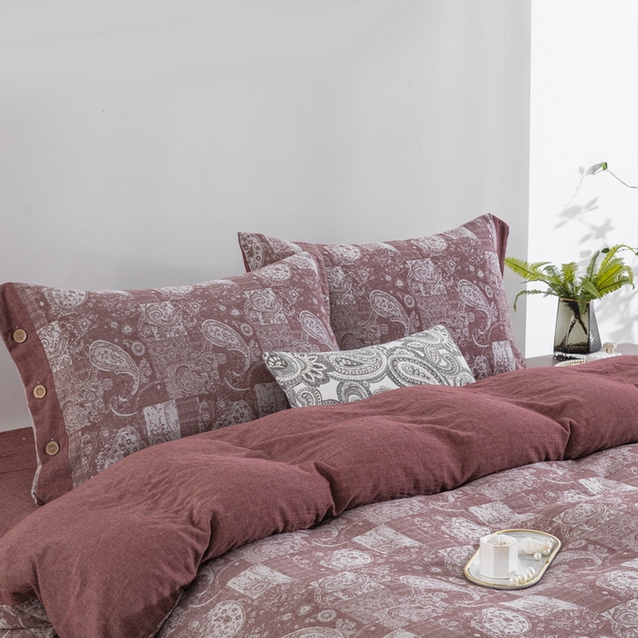 91家纺网 家纺一手货源 找家纺 鲁爱家纺供货 2025新款全棉色织提花四件套  兰亭序-豆沙