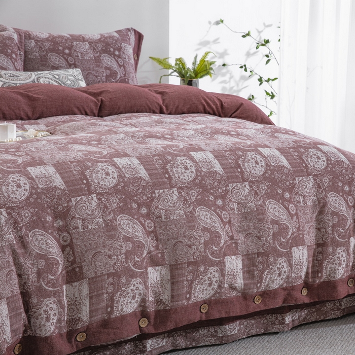 91家纺网 家纺一手货源 找家纺 鲁爱家纺供货 2025新款全棉色织提花四件套  兰亭序-豆沙