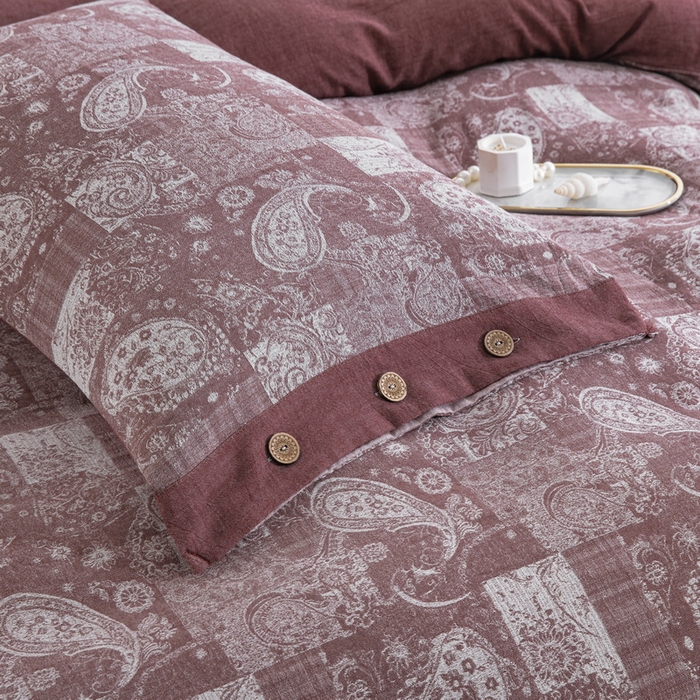 91家纺网 家纺一手货源 找家纺 鲁爱家纺供货 2025新款全棉色织提花四件套  兰亭序-豆沙