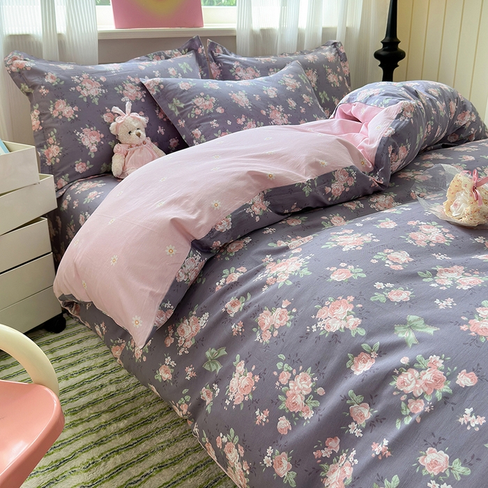 91家纺网 家纺一手货源 找家纺 拾物记 2025新款A类12868全棉纯棉单被套被套单件-提供买家秀和质检报告 幸福花儿-紫