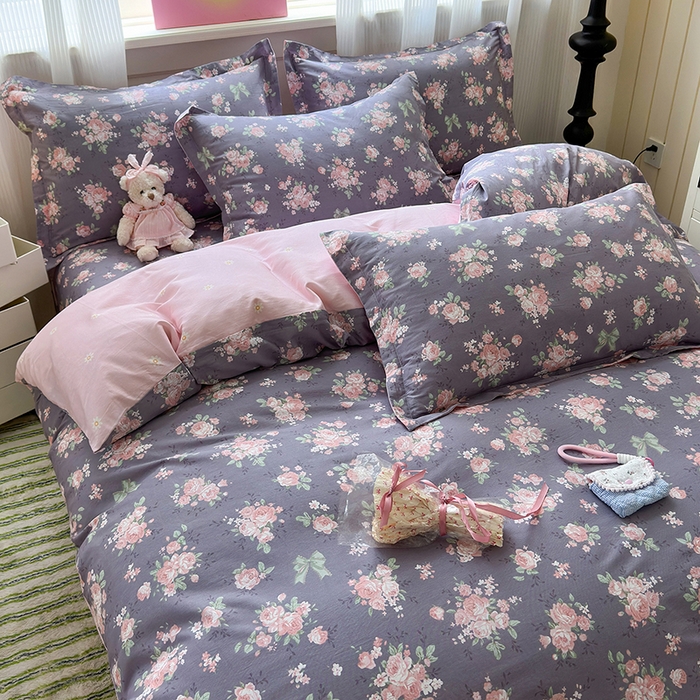 91家纺网 家纺一手货源 找家纺 拾物记 2025新款A类12868全棉纯棉单被套被套单件-提供买家秀和质检报告 幸福花儿-紫