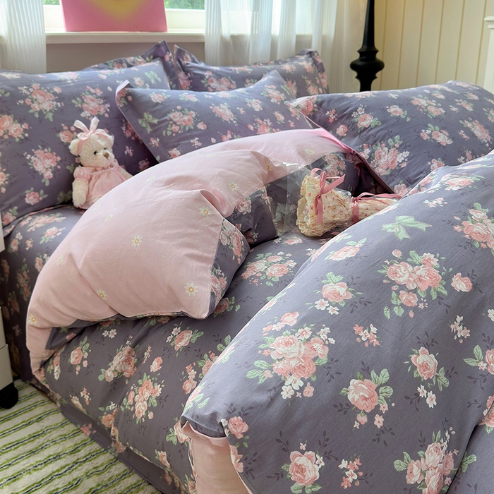 91家纺网 家纺一手货源 找家纺 拾物记 2025新款A类12868全棉纯棉单被套被套单件-提供买家秀和质检报告 幸福花儿-紫