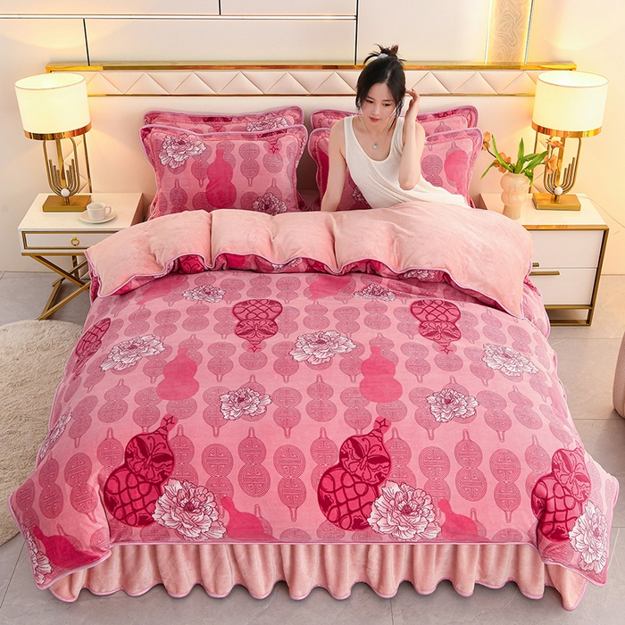 91家纺网 家纺一手货源 找家纺 曼尼家纺 2025新款7斤高克重牛奶绒四件套 福禄