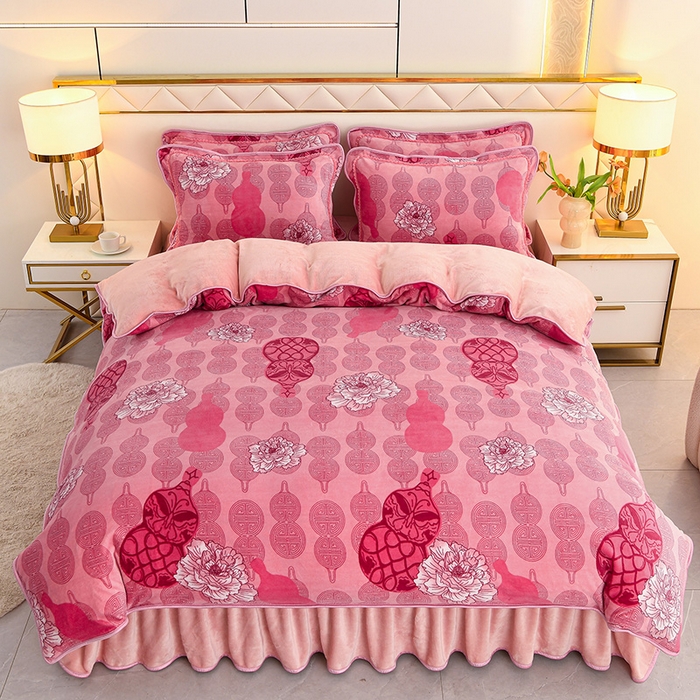 91家纺网 家纺一手货源 找家纺 曼尼家纺 2025新款7斤高克重牛奶绒四件套 福禄