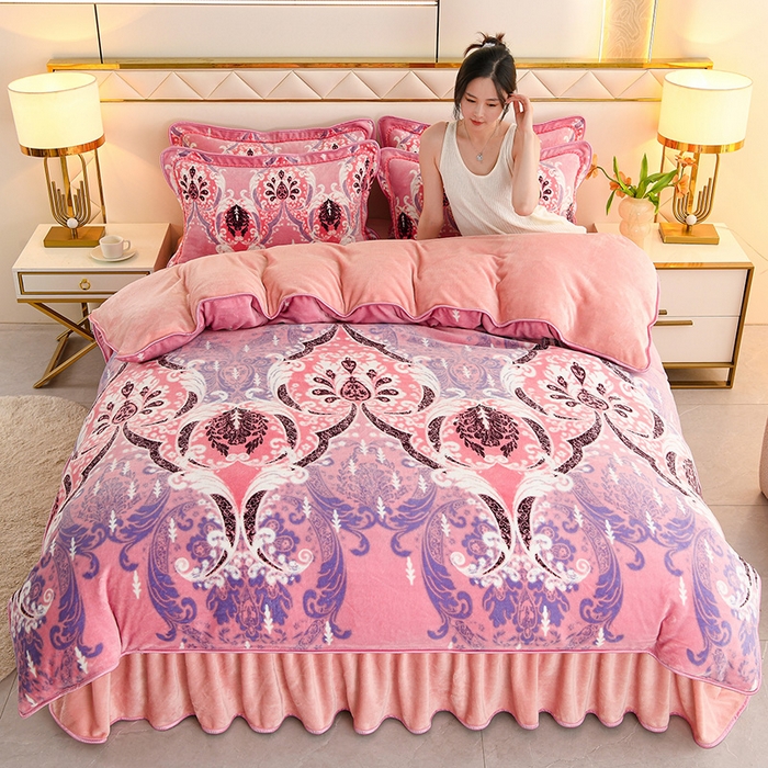 91家纺网 家纺一手货源 找家纺 曼尼家纺 2025新款7斤高克重牛奶绒四件套 豆蔻