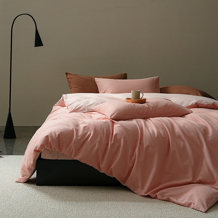 91家纺网 家纺一手货源 找家纺 启航家居 2025新款全棉纯棉磨毛纯色四件套 粉恋