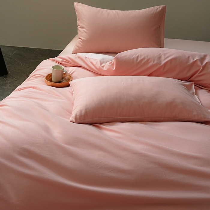 启航家居 2025新款全棉纯棉磨毛纯色四件套 粉恋