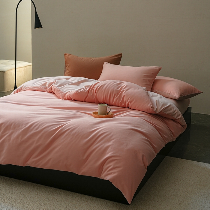 91家纺网 家纺一手货源 找家纺 启航家居 2025新款全棉纯棉磨毛纯色四件套 粉恋