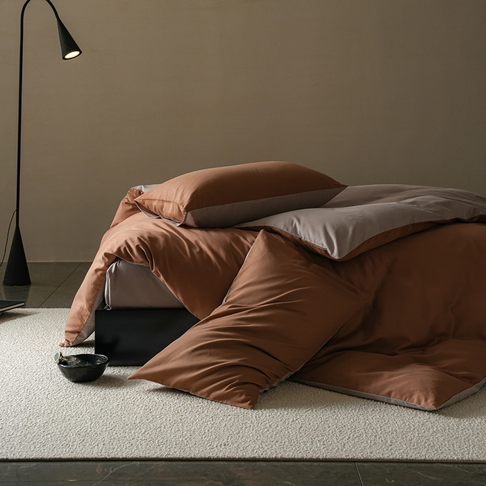 91家纺网 家纺一手货源 找家纺 启航家居 2025新款全棉纯棉磨毛纯色四件套 桦茶