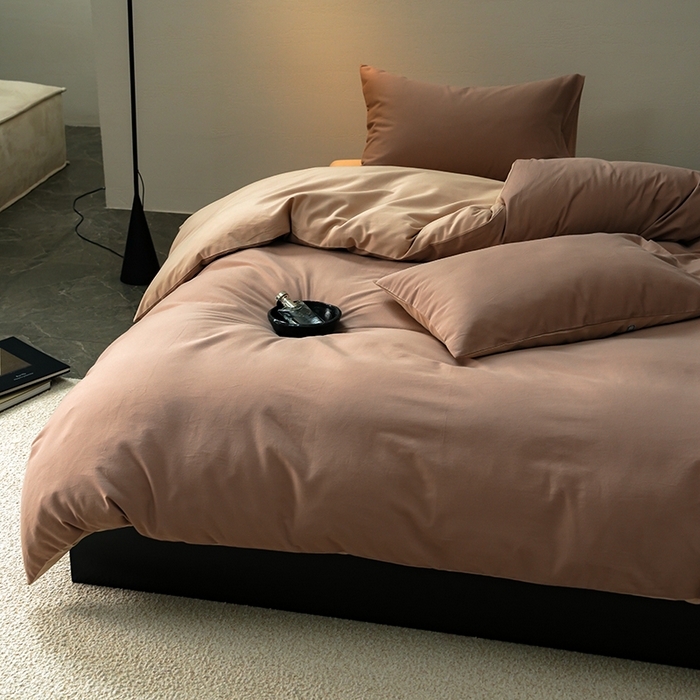 91家纺网 家纺一手货源 找家纺 启航家居 2025新款全棉纯棉磨毛纯色四件套 莫百草