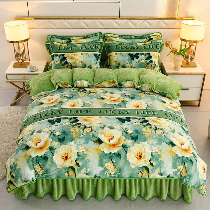 91家纺网 家纺一手货源 找家纺 曼尼家纺 2025新款7斤高克重牛奶绒四件套 繁华似锦