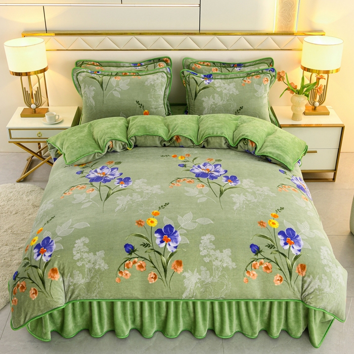 91家纺网 家纺一手货源 找家纺 曼尼家纺 2025新款7斤高克重牛奶绒四件套 花样情怀