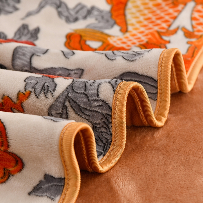 91家纺网 家纺一手货源 找家纺 曼尼家纺 2025新款7斤高克重牛奶绒四件套 年年有鱼