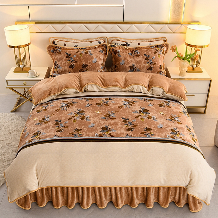 91家纺网 家纺一手货源 找家纺 曼尼家纺 2025新款7斤高克重牛奶绒四件套 花开富贵