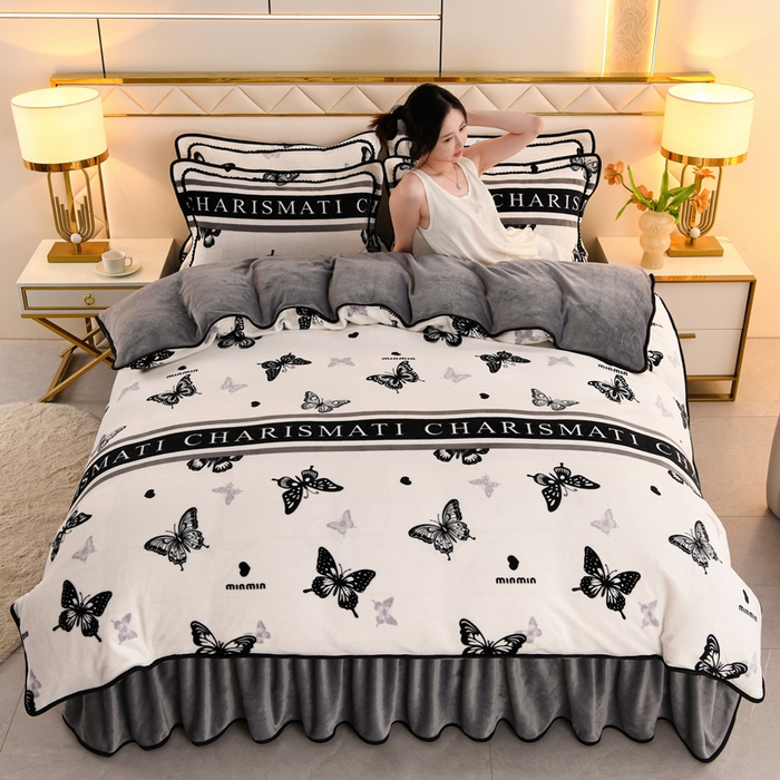 91家纺网 家纺一手货源 找家纺 曼尼家纺 2025新款7斤高克重牛奶绒四件套 幻蝶