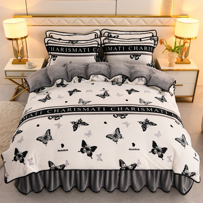 91家纺网 家纺一手货源 找家纺 曼尼家纺 2025新款7斤高克重牛奶绒四件套 幻蝶