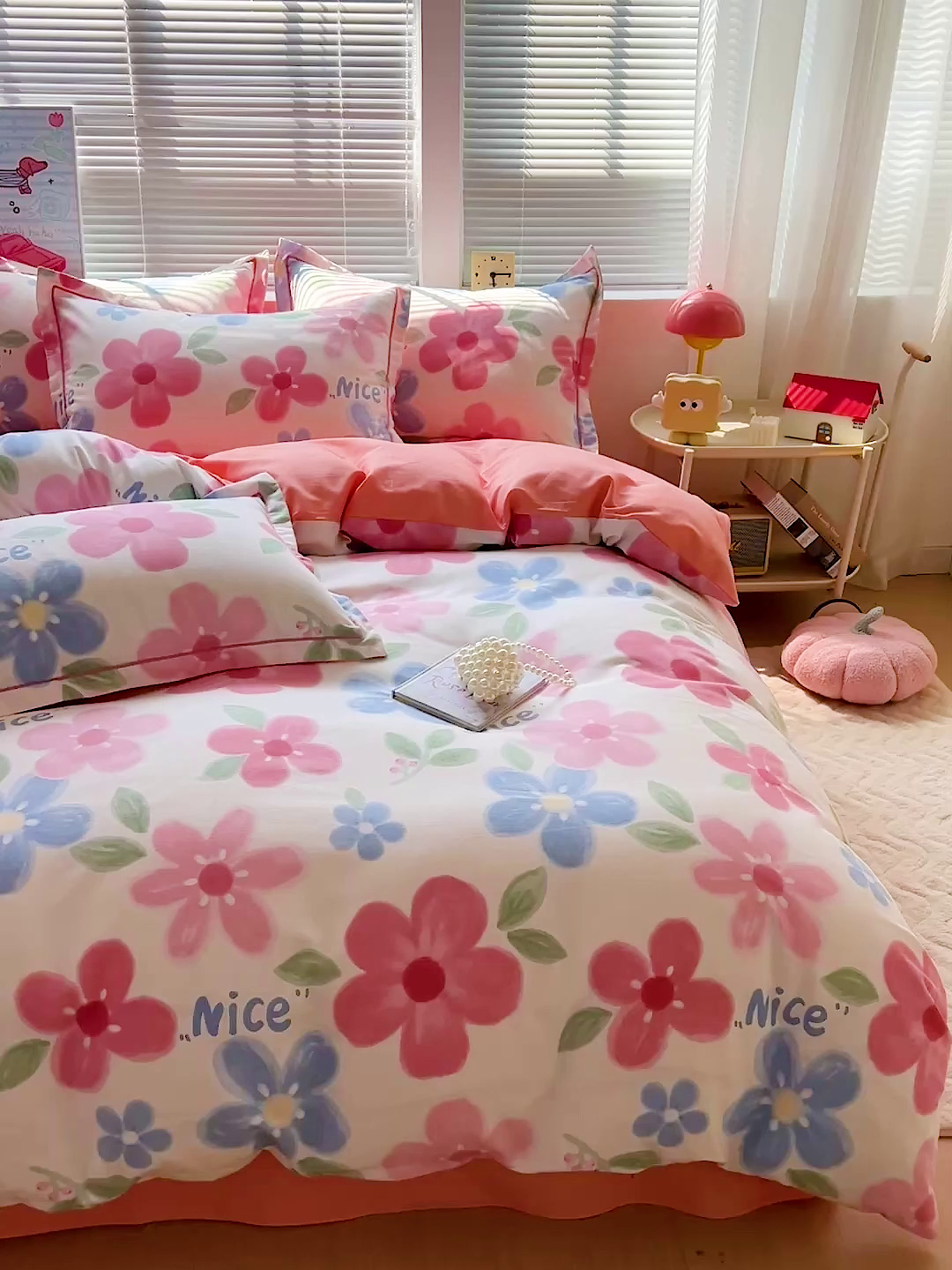 91家纺网 家纺一手货源 找家纺 优选直播新款全棉磨毛喷气印花四件套加厚纯棉三件套（一字绣工艺款）学生三件套 爱意花间