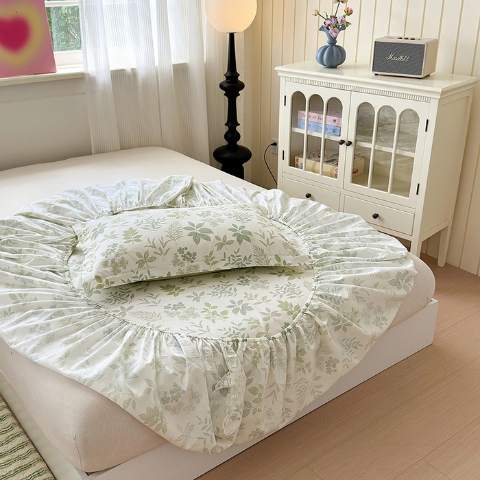 91家纺网 家纺一手货源 找家纺 拾物记 2025新款A类12868全棉纯棉单床笠床笠单件-提供买家秀和质检报告 洛克庄园-绿