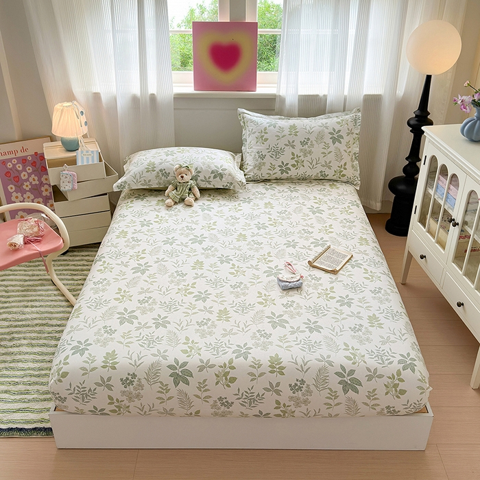 91家纺网 家纺一手货源 找家纺 拾物记 2025新款A类12868全棉纯棉单床笠床笠单件-提供买家秀和质检报告 洛克庄园-绿