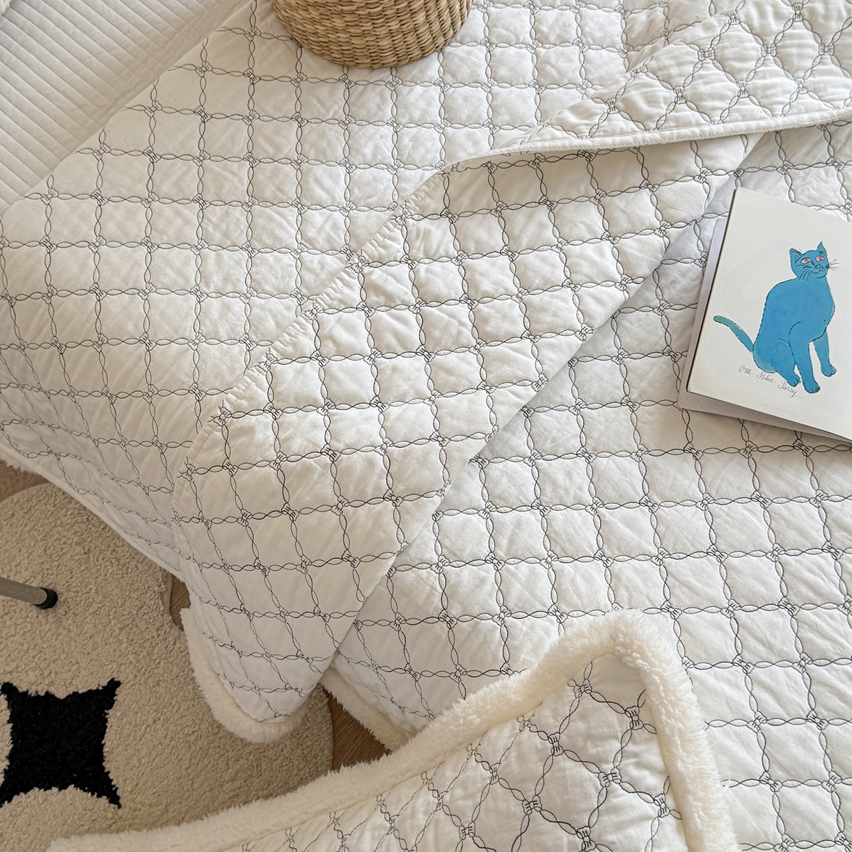 91家纺网 家纺一手货源 找家纺 （总）漫调家纺 2025新款全棉ins风蝴蝶结韩系奶油花边床盖三件套