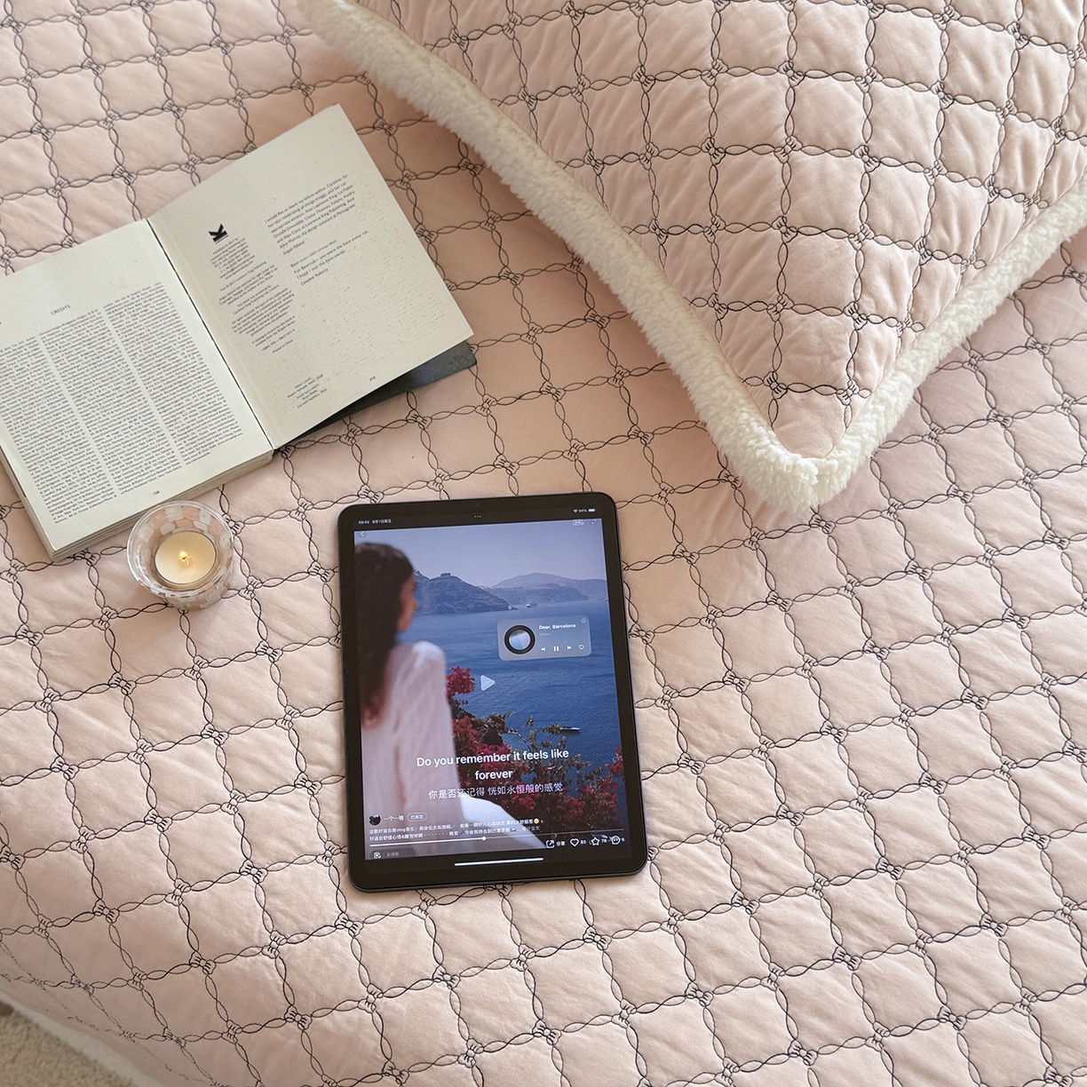 91家纺网 家纺一手货源 找家纺 漫调家纺 2025新款全棉ins风蝴蝶结韩系奶油花边床盖三件套 奶油粉