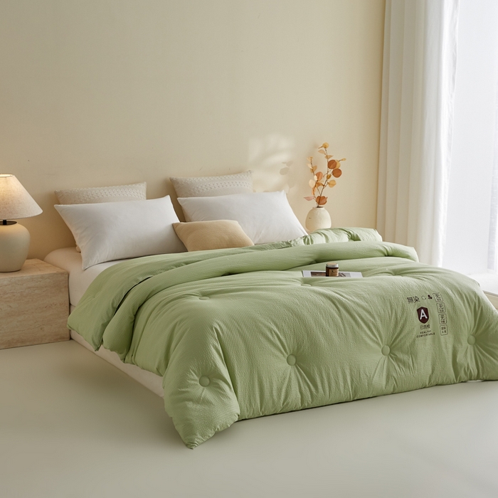 91家纺网 家纺一手货源 找家纺 帕芬鸟家纺 2025新款无染柔软大豆纤维被子被芯 无染水绿色