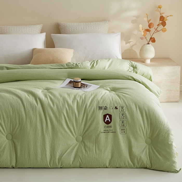 91家纺网 家纺一手货源 找家纺 帕芬鸟家纺 2025新款无染柔软大豆纤维被子被芯 无染水绿色