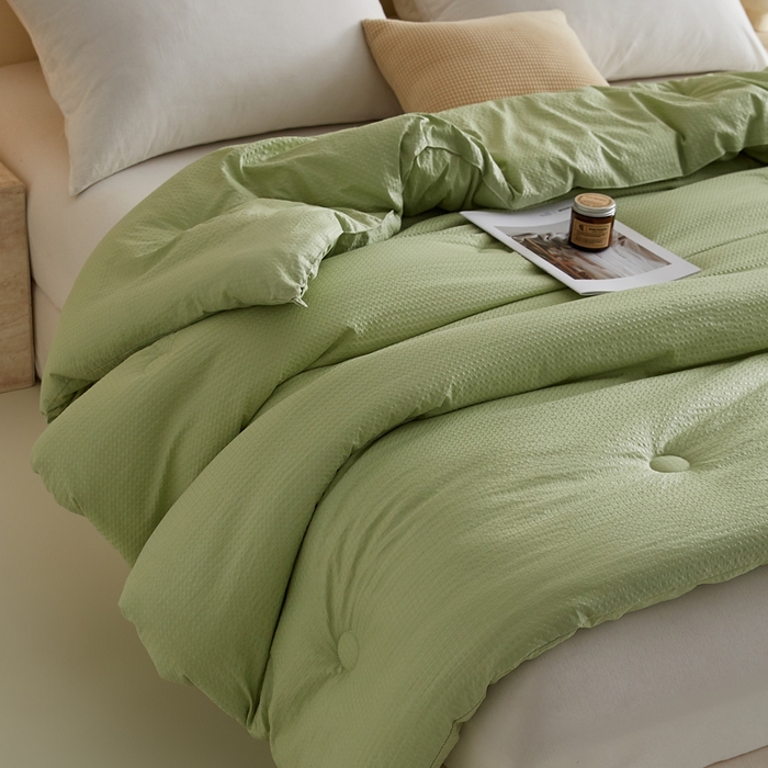 91家纺网 家纺一手货源 找家纺 帕芬鸟家纺 2025新款无染柔软大豆纤维被子被芯 无染水绿色