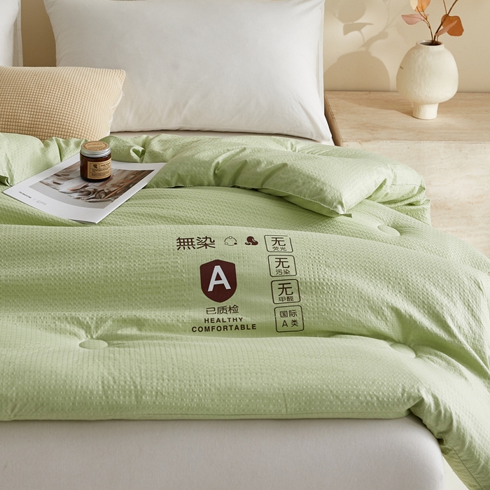 91家纺网 家纺一手货源 找家纺 帕芬鸟家纺 2025新款无染柔软大豆纤维被子被芯 无染水绿色