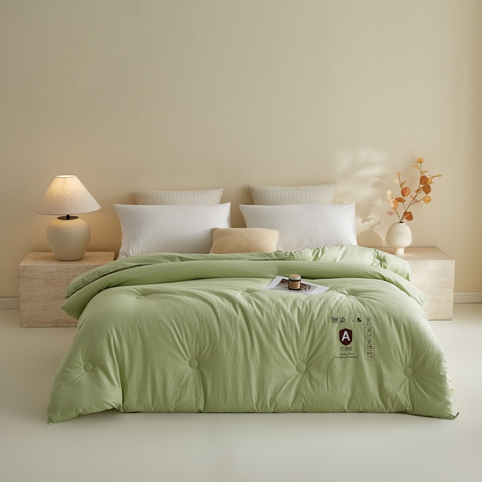 91家纺网 家纺一手货源 找家纺 帕芬鸟家纺 2025新款无染柔软大豆纤维被子被芯 无染水绿色