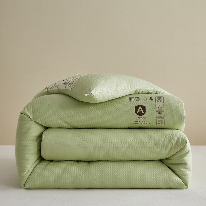 91家纺网 家纺一手货源 找家纺 帕芬鸟家纺 2025新款无染柔软大豆纤维被子被芯 无染水绿色
