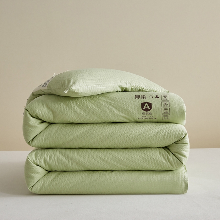 91家纺网 家纺一手货源 找家纺 帕芬鸟家纺 2025新款无染柔软大豆纤维被子被芯 无染水绿色