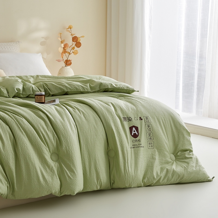 91家纺网 家纺一手货源 找家纺 帕芬鸟家纺 2025新款无染柔软大豆纤维被子被芯 无染水绿色