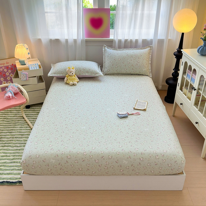 91家纺网 家纺一手货源 找家纺 拾物记 2025新款A类12868全棉纯棉单床笠床笠单件-提供买家秀和质检报告 浅夏雏菊-绿