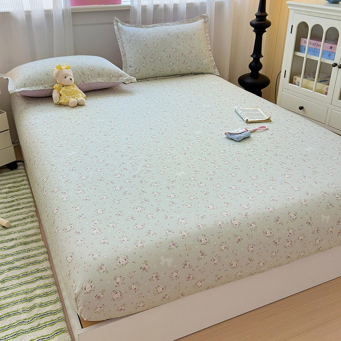 91家纺网 家纺一手货源 找家纺 拾物记 2025新款A类12868全棉纯棉单床笠床笠单件-提供买家秀和质检报告 浅夏雏菊-绿