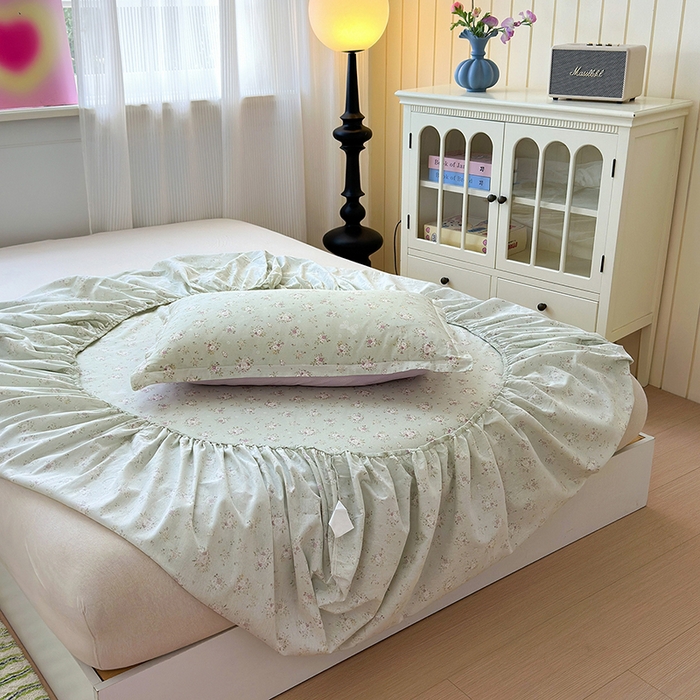 91家纺网 家纺一手货源 找家纺 拾物记 2025新款A类12868全棉纯棉单床笠床笠单件-提供买家秀和质检报告 浅夏雏菊-绿