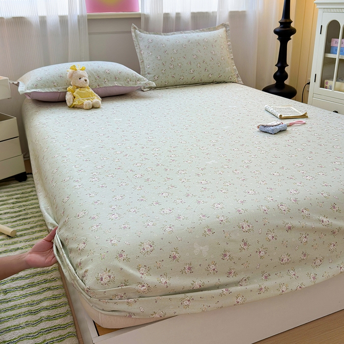 91家纺网 家纺一手货源 找家纺 拾物记 2025新款A类12868全棉纯棉单床笠床笠单件-提供买家秀和质检报告 浅夏雏菊-绿