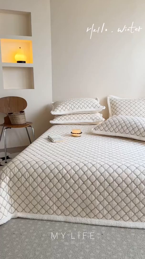 91家纺网 家纺一手货源 找家纺 漫调家纺 2025新款全棉ins风蝴蝶结韩系奶油花边床盖三件套 奶油杏